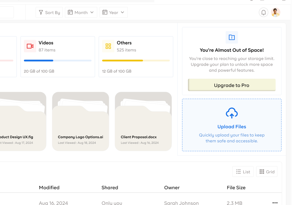 SaaS file management dashboard mockup
